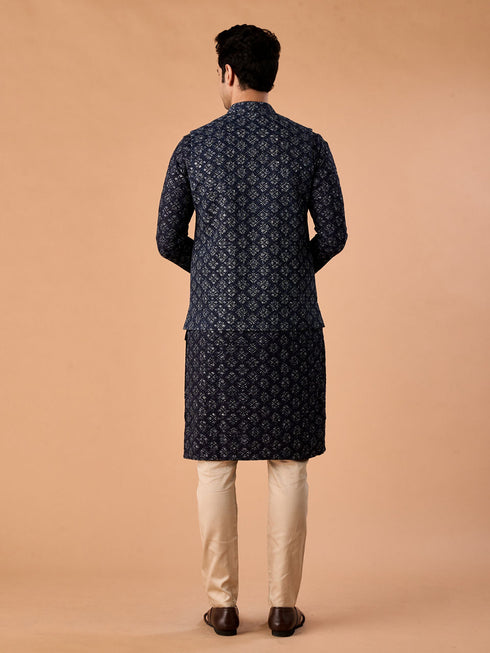 Manyavar Majestic Dark Blue Nehru Jacket