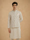 Manyavar Cream Silk Thread Embroidered Nehru Jacket