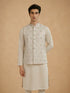 Manyavar Cream Silk Thread Embroidered Nehru Jacket
