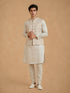 Manyavar Cream Silk Thread Embroidered Nehru Jacket