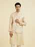 Manyavar Beige Brocade Nehru Jacket