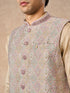 Manyavar Cream Brocade Nehru Jacket with Pocket Pin
