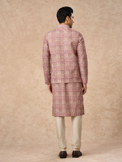 Manyavar Dusty Pink Blended Cotton Nehru Jacket