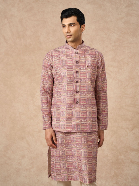 Manyavar Dusty Pink Blended Cotton Nehru Jacket