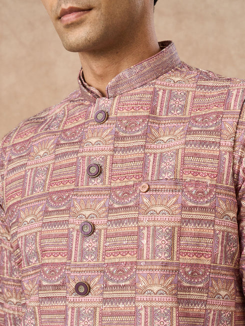 Manyavar Dusty Pink Blended Cotton Nehru Jacket
