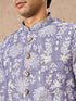 Manyavar Lilac Blended Cotton Printed Nehru Jacket