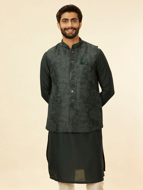 Manyavar Steel Grey Bel Buti Patterned Kurta Jacket Set