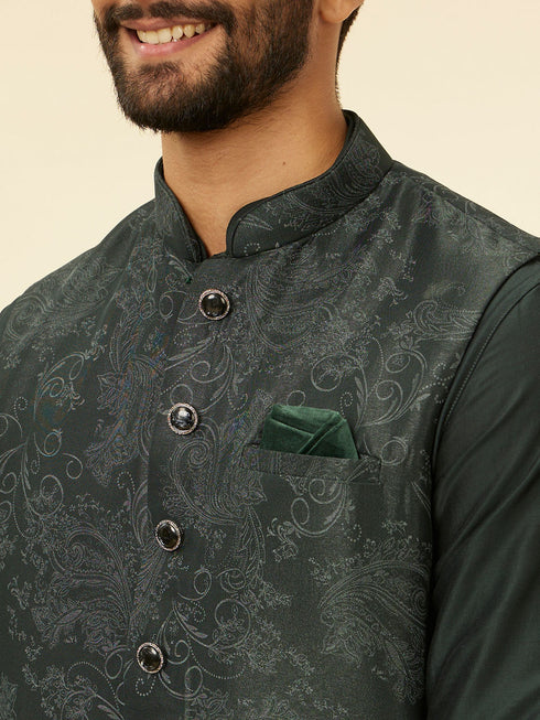 Manyavar Steel Grey Bel Buti Patterned Kurta Jacket Set