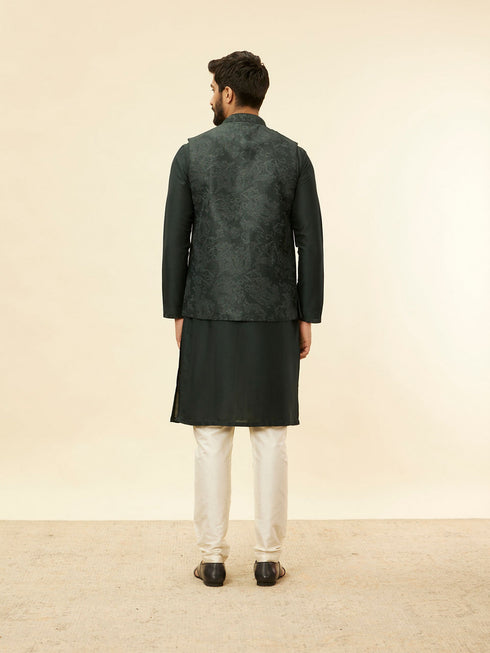 Manyavar Steel Grey Bel Buti Patterned Kurta Jacket Set