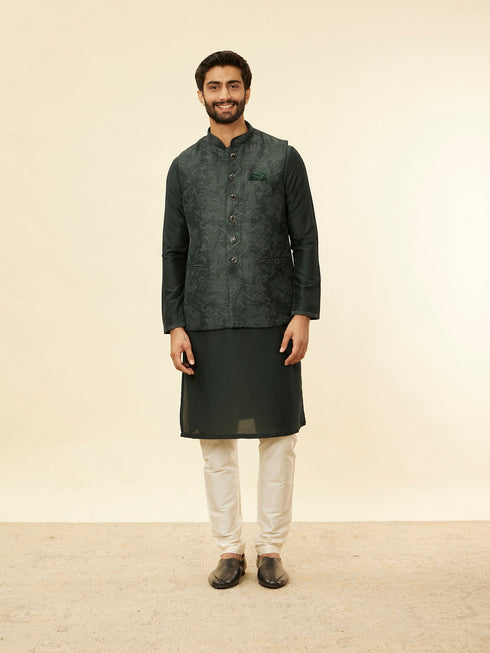 Manyavar Steel Grey Bel Buti Patterned Kurta Jacket Set