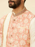 Manyavar Coral Pink Floral Patterned Kurta Jacket Set