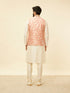 Manyavar Coral Pink Floral Patterned Kurta Jacket Set