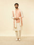 Manyavar Coral Pink Floral Patterned Kurta Jacket Set