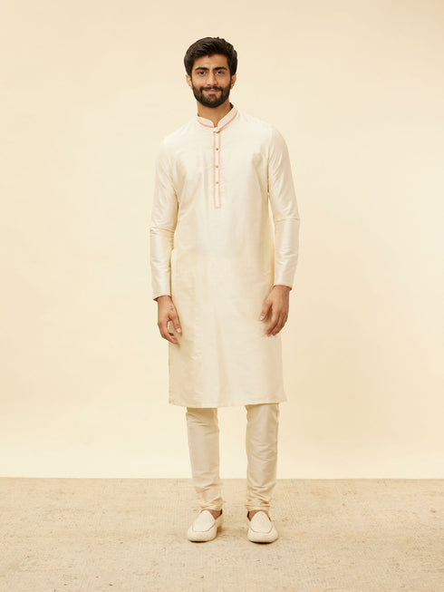 Manyavar Coral Pink Floral Patterned Kurta Jacket Set