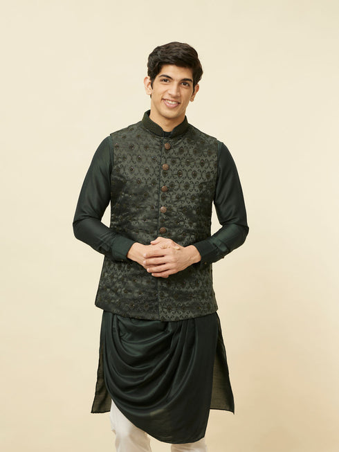 Manyavar Forest Green Mughal Motif Jacket Set