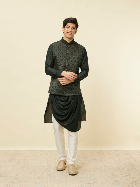Manyavar Forest Green Mughal Motif Jacket Set