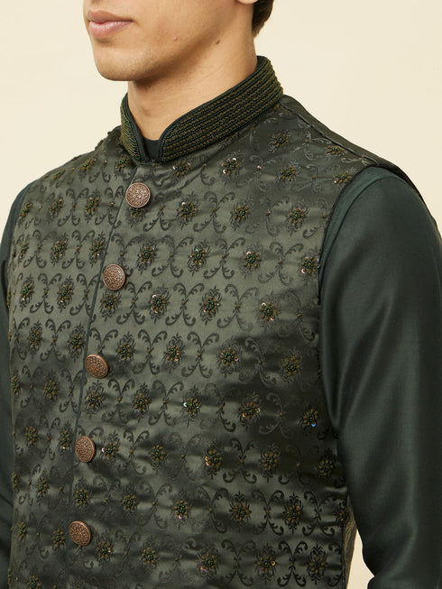 Manyavar Forest Green Mughal Motif Jacket Set