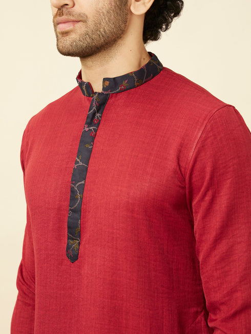 Manyavar Deep Blue Aurora Red Bel Buti Patterned Kurta Jacket Set
