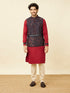 Manyavar Deep Blue Aurora Red Bel Buti Patterned Kurta Jacket Set