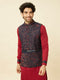 Manyavar Deep Blue Aurora Red Bel Buti Patterned Kurta Jacket Set