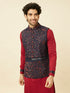 Manyavar Deep Blue Aurora Red Bel Buti Patterned Kurta Jacket Set