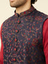 Manyavar Deep Blue Aurora Red Bel Buti Patterned Kurta Jacket Set