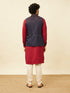 Manyavar Deep Blue Aurora Red Bel Buti Patterned Kurta Jacket Set
