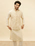 Manyavar Beige Cream Paisley Motif Sequined Kurta Jacket Set