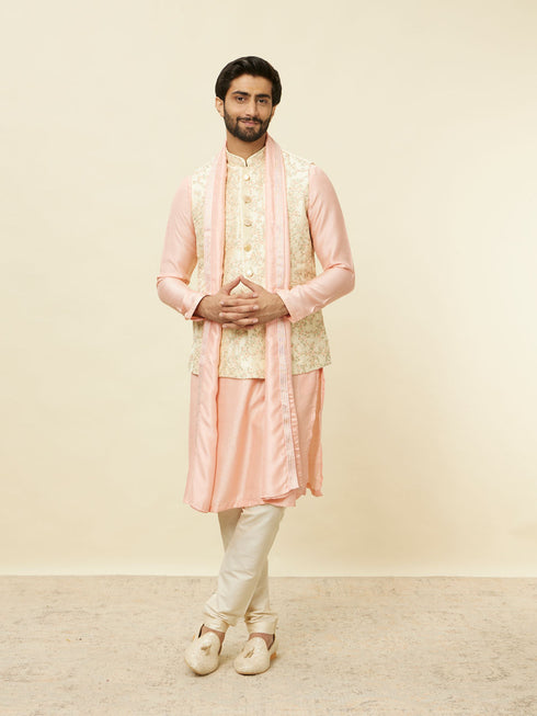 Manyavar Cream Pink Bel Buti Patterned Jacket Set