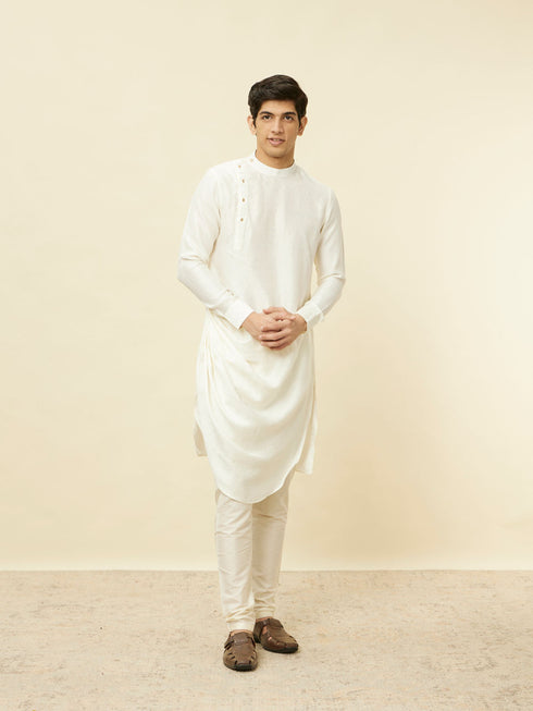 Manyavar Sesame White Thread Embroidered Kurta Jacket Set