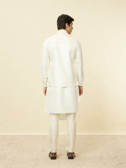 Manyavar Sesame White Thread Embroidered Kurta Jacket Set