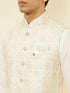 Manyavar Sesame White Thread Embroidered Kurta Jacket Set