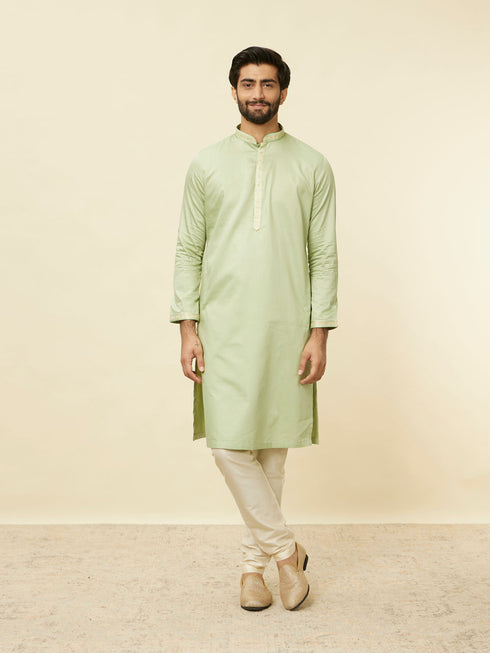 Manyavar Lime Green Self Patterned Jacket Set