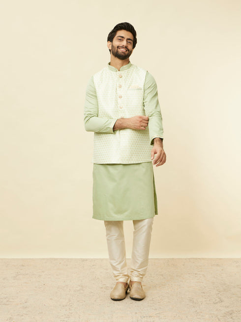 Manyavar Lime Green Self Patterned Jacket Set