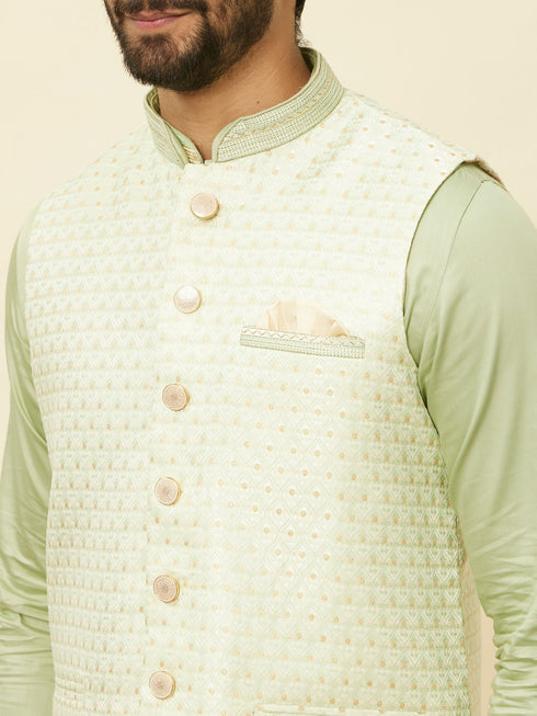 Manyavar Lime Green Self Patterned Jacket Set