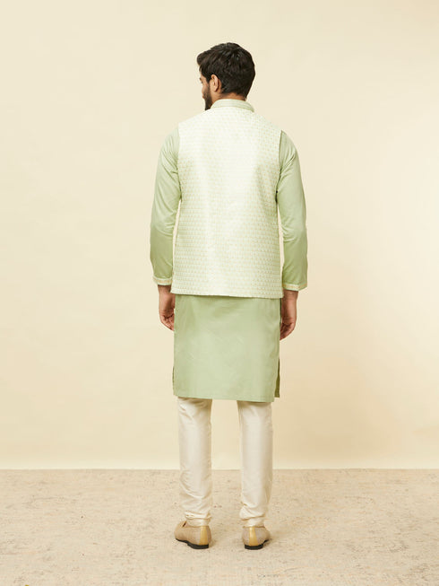 Manyavar Lime Green Self Patterned Jacket Set