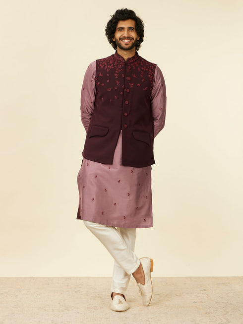 Manyavar Grape Wine and Lilac Kurta Jacket Set
