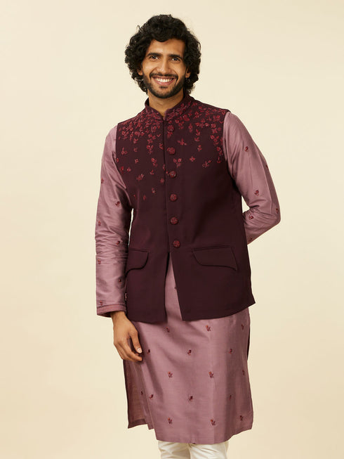 Manyavar Grape Wine and Lilac Kurta Jacket Set
