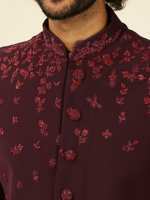 Manyavar Grape Wine and Lilac Kurta Jacket Set
