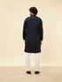 Manyavar Midnight Blue Triangular Patterned Kurta Jacket Set