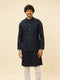 Manyavar Midnight Blue Triangular Patterned Kurta Jacket Set