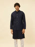 Manyavar Midnight Blue Triangular Patterned Kurta Jacket Set