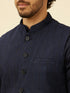 Manyavar Midnight Blue Triangular Patterned Kurta Jacket Set