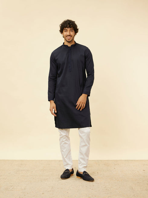 Manyavar Midnight Blue Triangular Patterned Kurta Jacket Set