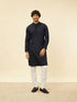 Manyavar Midnight Blue Triangular Patterned Kurta Jacket Set