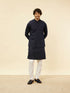 Manyavar Midnight Blue Triangular Patterned Kurta Jacket Set