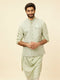 Manyavar Tea Green Bel Buti Patterned Drape Detailed Kurta Jacket Set
