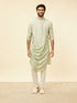Manyavar Tea Green Bel Buti Patterned Drape Detailed Kurta Jacket Set