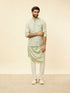 Manyavar Tea Green Bel Buti Patterned Drape Detailed Kurta Jacket Set