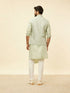 Manyavar Tea Green Bel Buti Patterned Drape Detailed Kurta Jacket Set